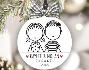 Personalized Engagement Ornament Keepsake for Couple Engaged Fiance Gift Wedding Present