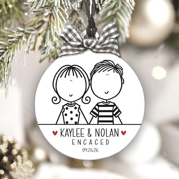 Personalized Engagement Ornament Keepsake for Couple Engaged Fiance Gift Wedding Present