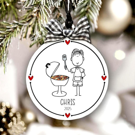Personalized BBQ Grilling Ornament, King of the Grill Gift, Man Barbecue Christmas Decoration