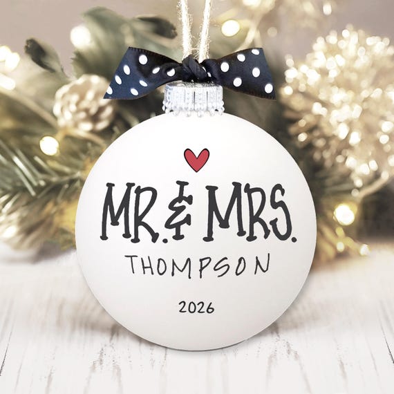 Personalized Mr. & Mrs. Ornament Wedding Gift for Couple 1st Christmas Married Custom Newlywed Gift