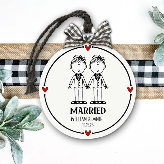 LGBTQ Wedding Gift Gay Couple Ornament, Groom Groom Gift for Gay Couple LGBTQ Married Ornament, Just Married Gift, Personalized Wedding Gift