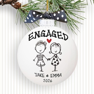 Personalized Engagement Ornament, Engaged Couple Gift Custom Names Date, Keepsake Bridal Shower Present