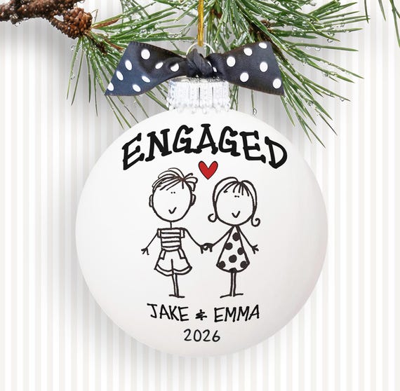 Personalized Engagement Ornament, Engaged Couple Gift Custom Names Date, Keepsake Bridal Shower Present