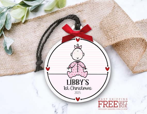 Baby Girl's 1st Christmas Ornament - Personalized Baby Girl Gift - Handmade Baby Keepsake - 2025 New Parents Keepsake Gift for Newborn Baby