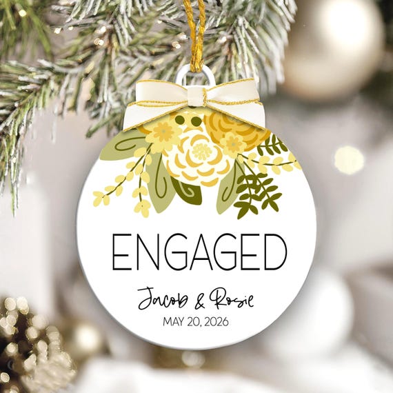 Engagement Gift, Personalized Couples Ornament, Wedding Keepsake, First Christmas Engaged