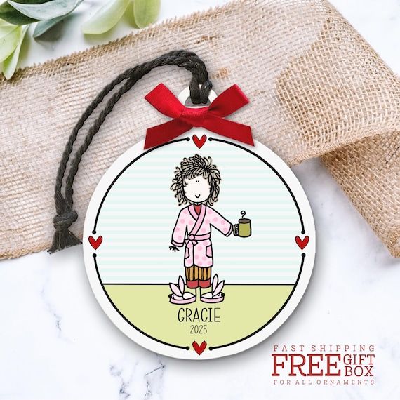 Coffee Girl Ornament – Personalized Gift for Tired Moms, Caffeine Addicts, Pajama Queens & Early Morning Girls