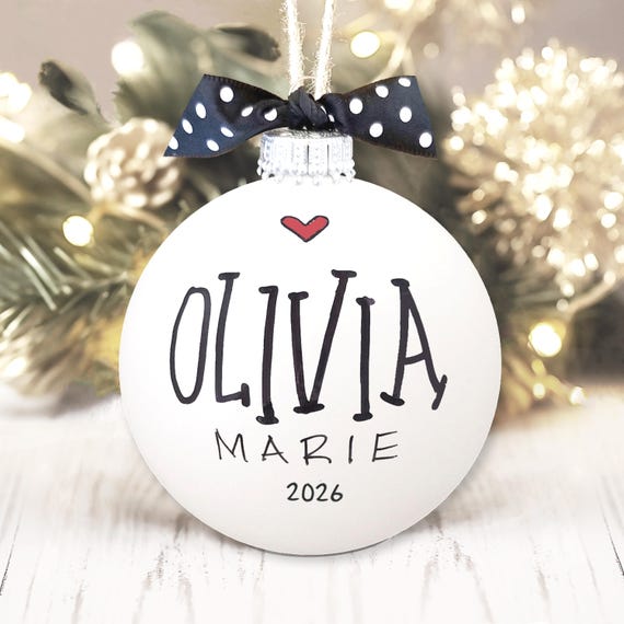 Personalized Boy Name Ornament 2026 Custom Baby Name Keepsake Gift Hand Painted Glass Ball