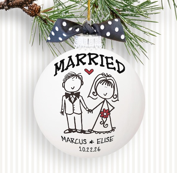 Personalized Wedding Gift Married Ornament First Christmas Newlyweds Bridal Shower Gift Bride Groom Ornament