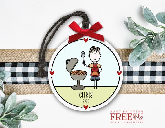 Personalized Grilling Man Ornament – Custom Name Gift for Dad, Grandpa, or Husband – BBQ Lover Christmas Keepsake