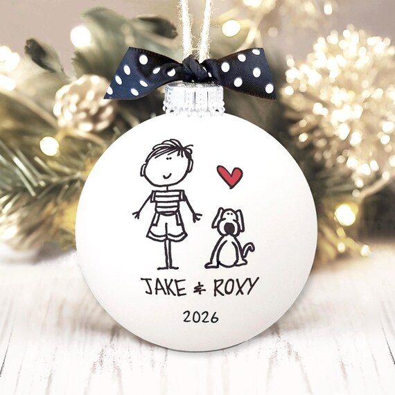 Personalized Pet Owner Gift Hand-Painted Boy and Dog Ornament