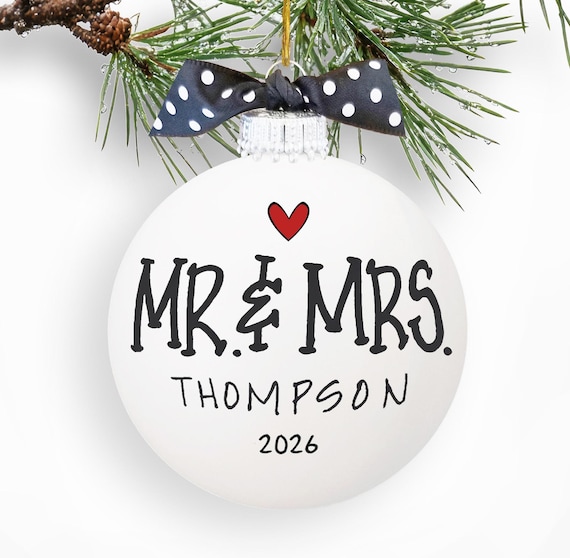 Personalized Mr. & Mrs. Ornament Wedding Gift for Couple 1st Christmas Married Custom Newlywed Gift