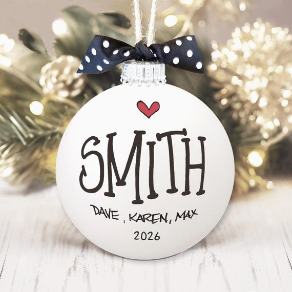 Personalized Family Name Ornament Hand-Painted Glass Keepsake Custom Family Gift