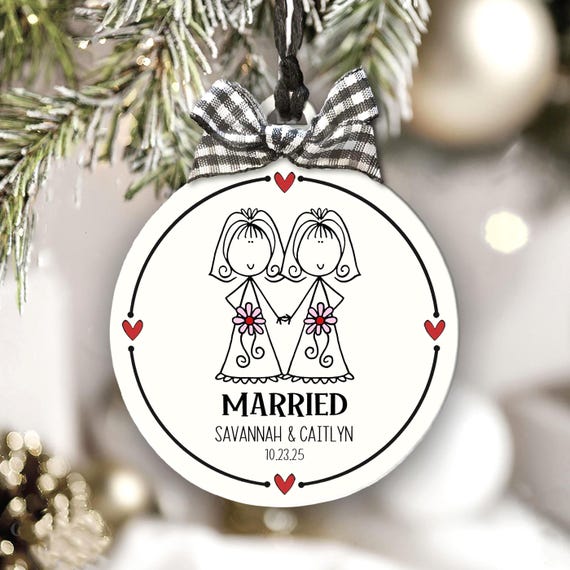2 Bride Ornament Personalized Lesbian Wedding Gift Custom LGBTQ Married Keepsake Same Sex Couple