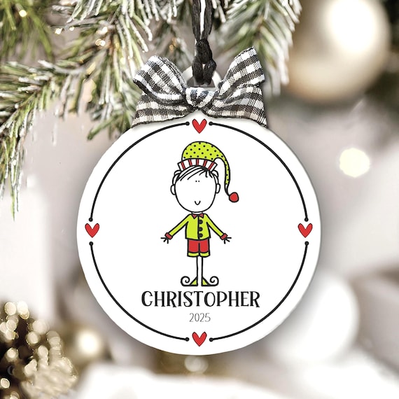 Elf Christmas Ornament Personalized Boy Gift Son Grandson Godson Nephew Keepsake