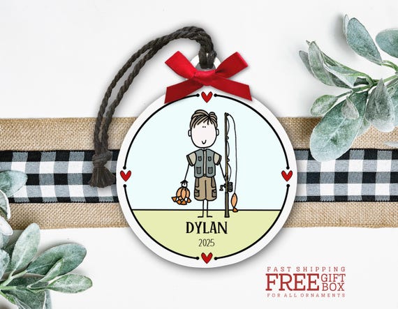 Personalized Fisherman Ornament – Custom Fishing Gift for Dad, Grandpa, Boyfriend or Son – 2025 Holiday Guy Gift