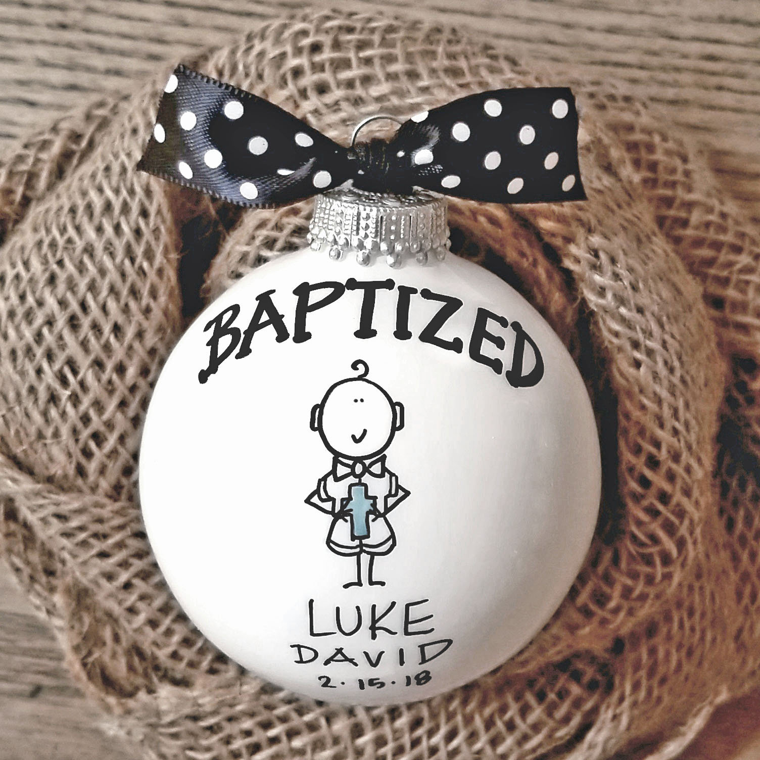 Baptism Ornament, Cross Ornament, Boy Baptism Ornament, Boy Baptism