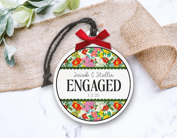 Personalized Christmas Ornament for Engaged Couples - Unique Floral Design