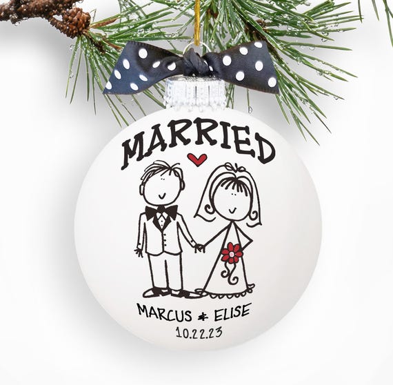 Wedding Gift Personalized Bride Groom Ornament Married Gift for Couple Shower Present Newlywed Keepsake