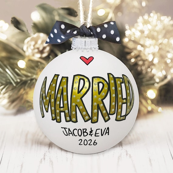Personalized Wedding Gift, Newlywed Ornament, Newly Married Keepsake, Bridal Shower Gift, Unique Hand Painted Couples Gift