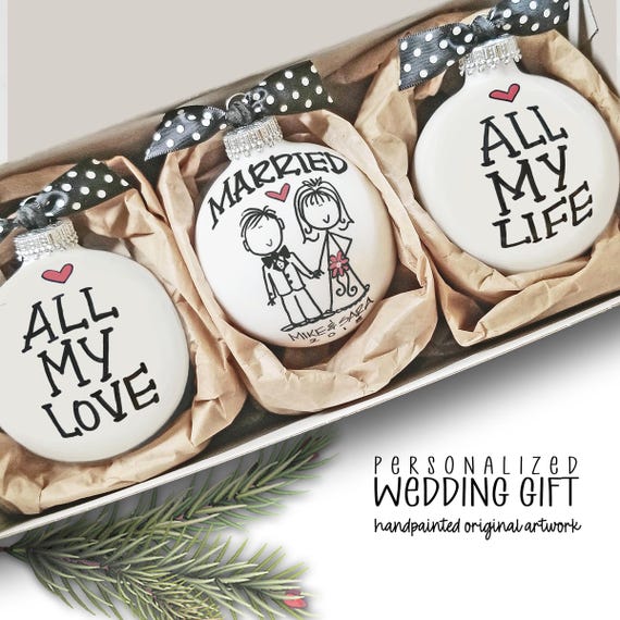 Wedding Gift for Couples All My Love Ornament Set Romantic Newlywed Keepsake Married Quote Gift