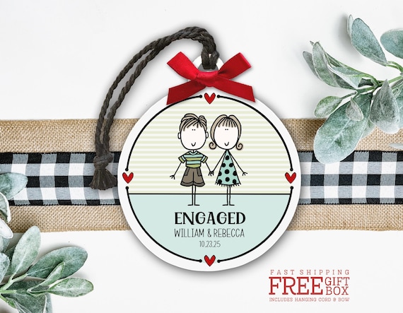 Engaged Couple Ornament • Personalized Engagement Gift for Couple • First Christmas Engaged Ornament 2025