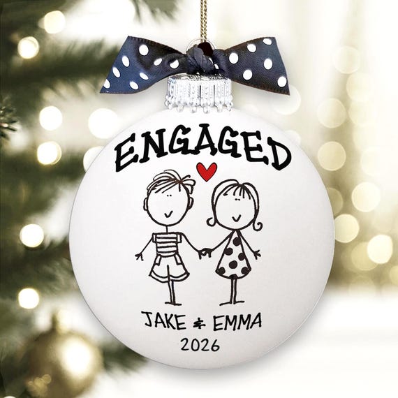Personalized Engagement Gift Engaged Couple Ornament Names Newlywed Keepsake Bridal Shower Present