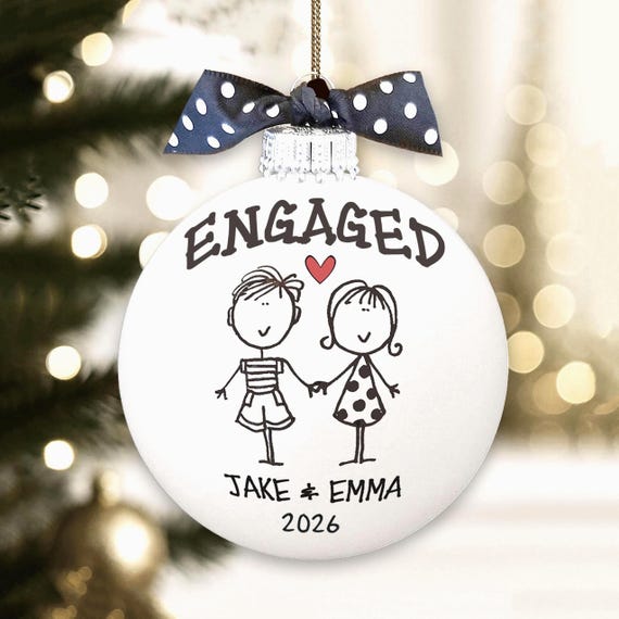 Hand Painted Engagement Ornament, Personalized Engaged Couple Gift, Future Mr and Mrs Keepsake