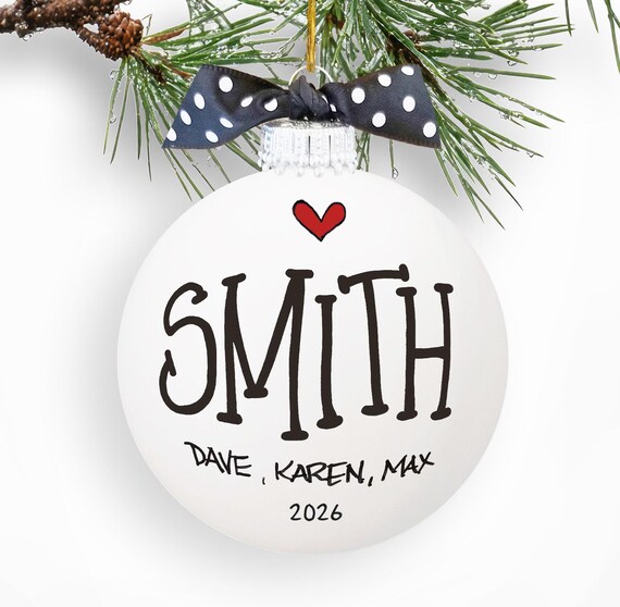 Personalized Family Name Ornament Hand-Painted Glass Keepsake Custom Family Gift