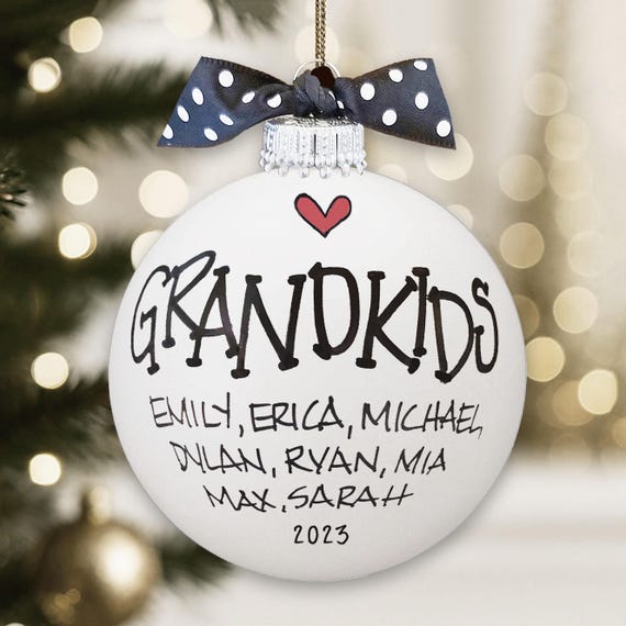 Personalized Grandkids Ornament, Hand-Painted Glass Keepsake, Gift for Grandparents