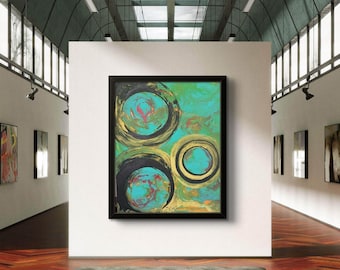 Blue Moons Abstract Painting: Galaxy Canvas Art, Modern Home Decor