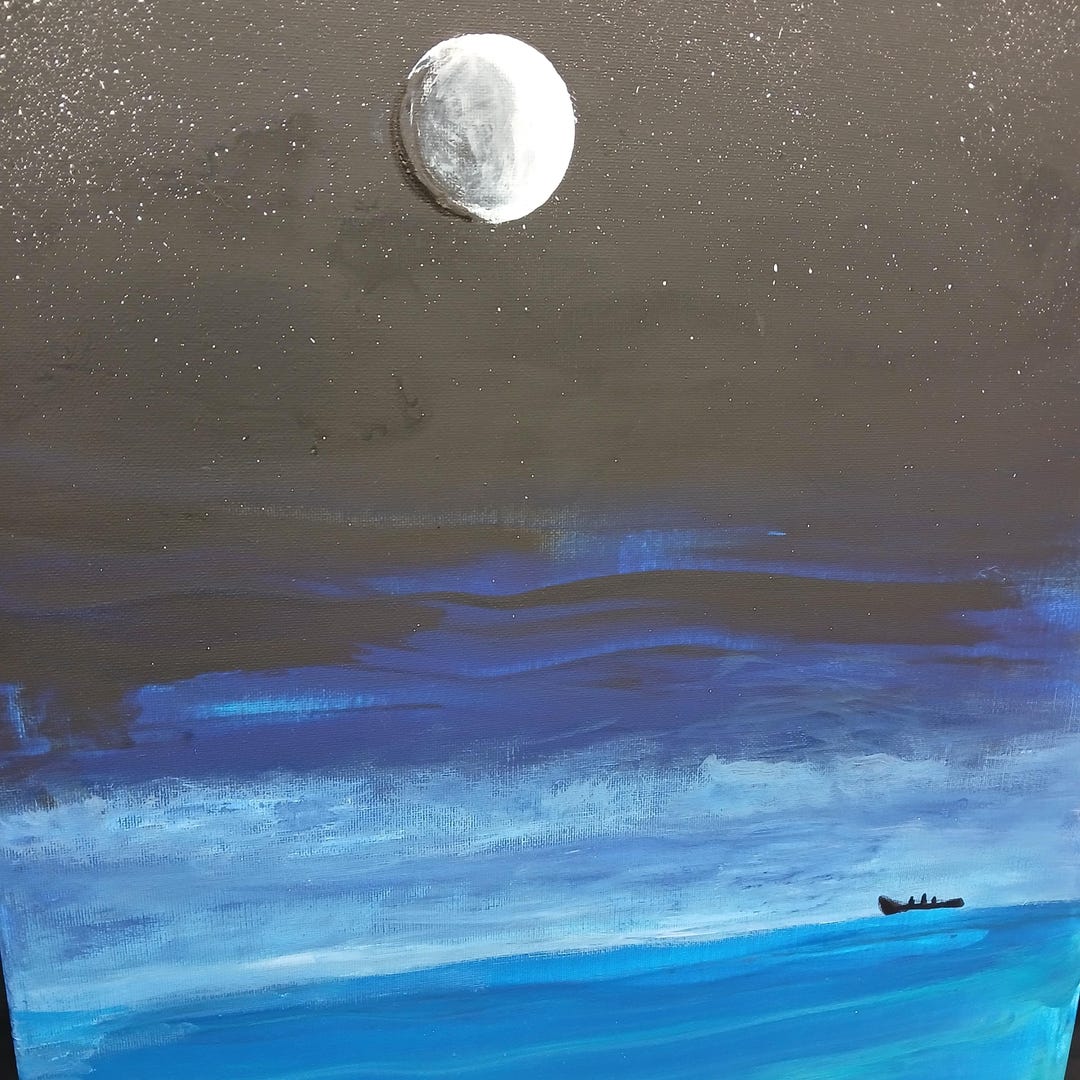 Original Ocean Moon Painting on Canvas: Modern Galaxy Art - Etsy