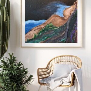 Black woman art, MOTHER EARTH, sleeping on the shoreline, blackwoman art print,  modern art by karenjkane