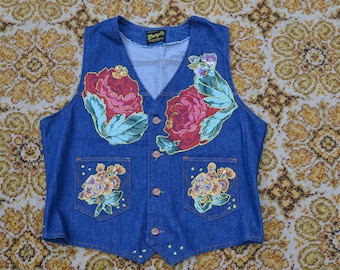Flippin' Cool Vintage 70's Wrangler Floral Embossed Denim Vest