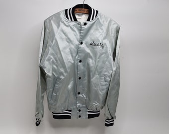 shiny silver bomber jacket