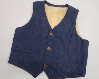 Wicked Cool Vintage 70's Handmade Denim And Shearling Winter Vest