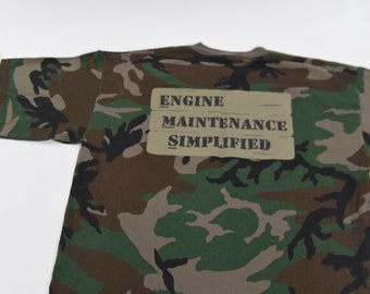 Très soigné vintage 90's Turbomeca USA Helicopter Engine Camo T-Shirt