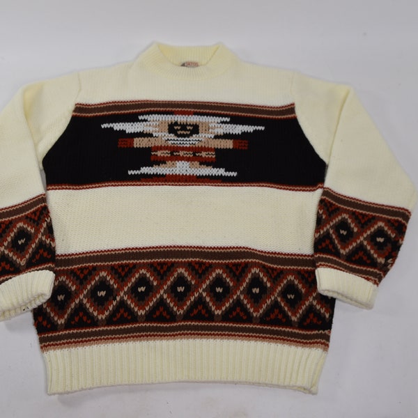 Amazing Vintage 70's Geometric Aztec Knit Mock Neck Sweater