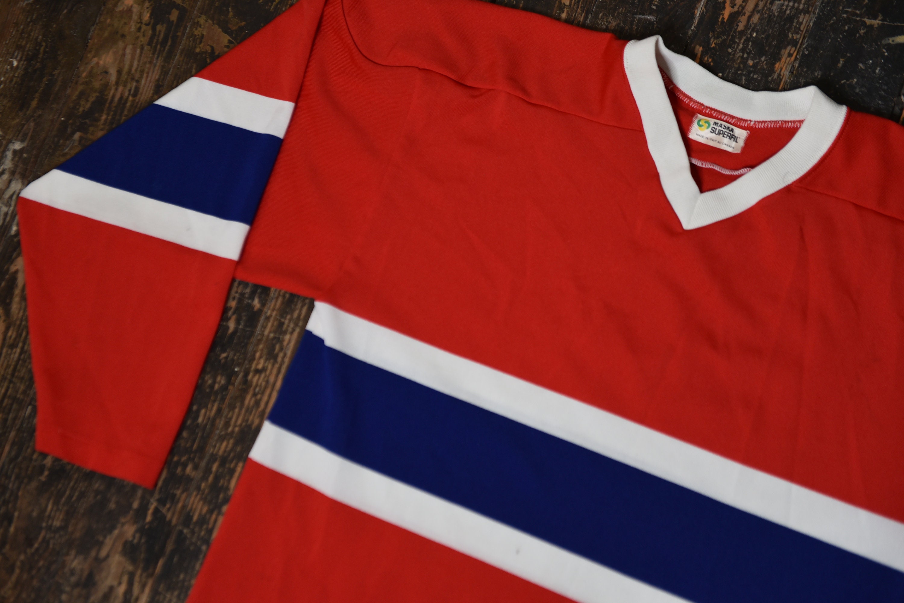 FistfulOfVintage Stupid Hard Vintage 70's Montreal Canadians Blank Maska Superfil Hockey Jersey