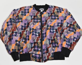 Sexy AF vintage 80's Silk Abstract Bomber Jacket