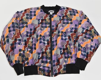 Sexy AF Vintage 80's Silk Abstract Bomber Jacket