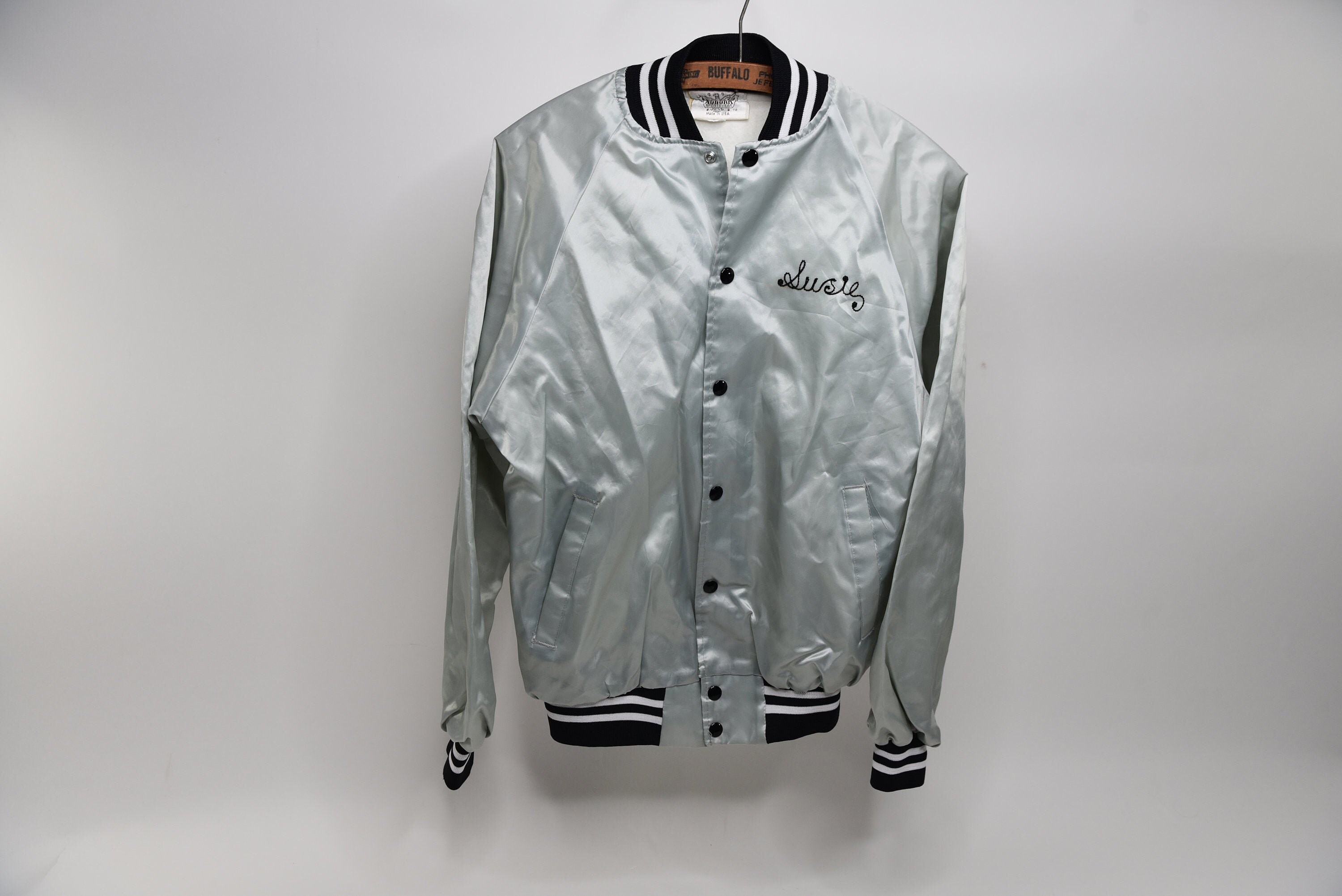 Silver satin shop bomber jacket