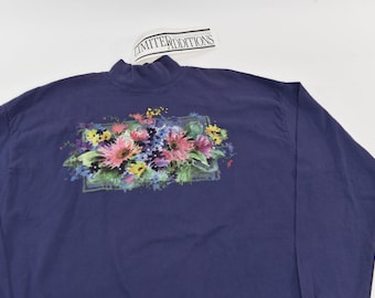 Insanely Awesome Vintage 90's Chéverie Floral Painting Long Sleeve Mock Neck Shirt