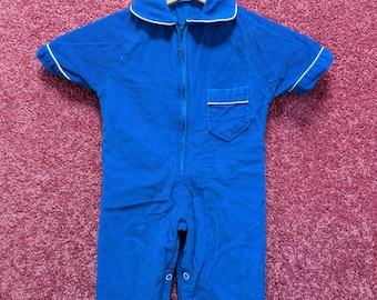 Pelele de pana azul vintage de los años 70 para bebé, talla 12 meses