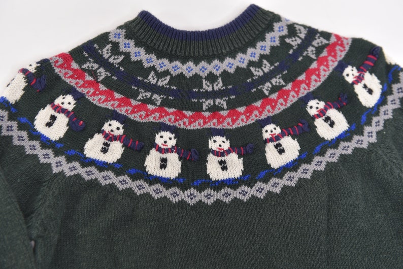 Stupid Cute Vintage 80's-90's Fait Isle Knit Snowman / Holiday Sweater image 5