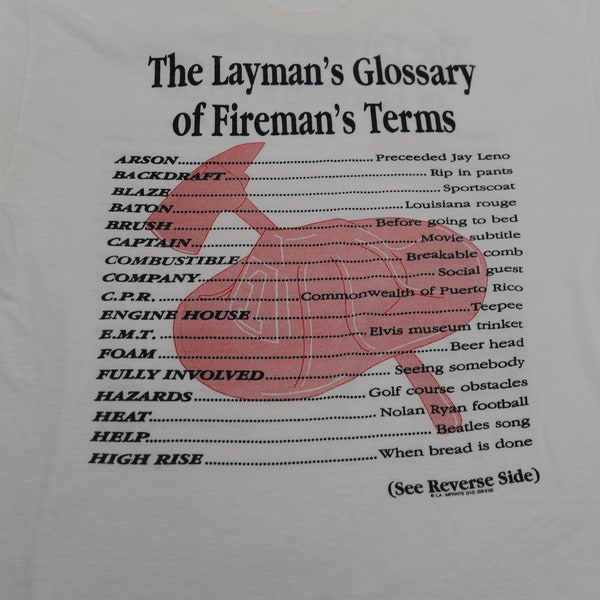 Crazy Hot Vintage 90's Layman's Glossary Of Fireman's Terms T-Shirt