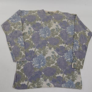 Amazing Vintage 80&#39;s Purple Floral Angora and Wool Blend Sweater