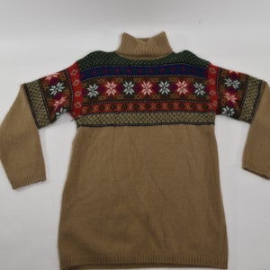 Incredible Vintage 80's Fair Isle Style Turtle Neck Mohair Knit Sweater image 1