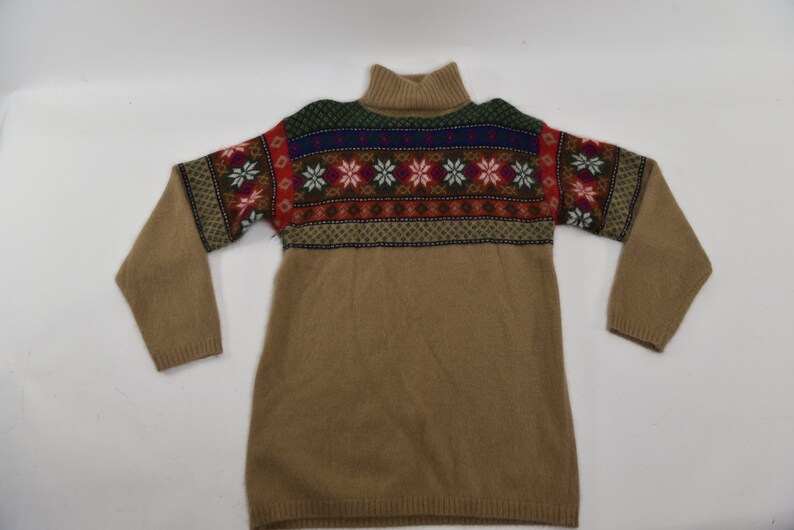 Incredible Vintage 80's Fair Isle Style Turtle Neck Mohair Knit Sweater image 1