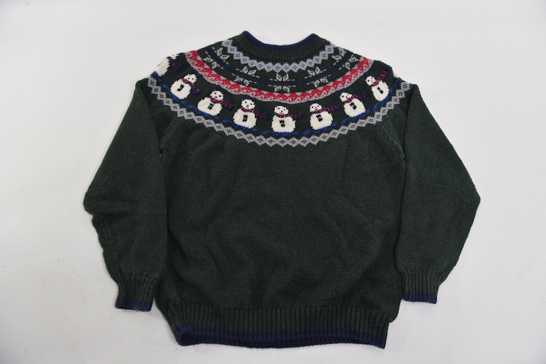 Stupid Cute Vintage 80's-90's Fait Isle Knit Snowman / Holiday Sweater image 2