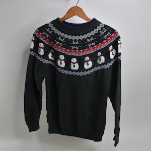 Stupid Cute Vintage 80's-90's Fait Isle Knit Snowman / Holiday Sweater image 3